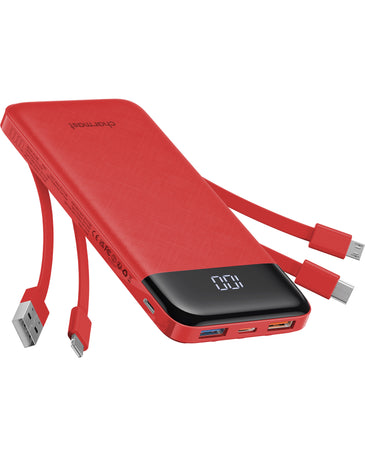 Charmast 10000mAh Built-in Cables | Ultra Slim | LED Display Power Bank | New Colors