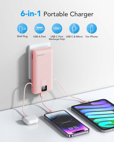 Charmast 20000mAh Portable Charger with Built-in Cables and Wall Plug