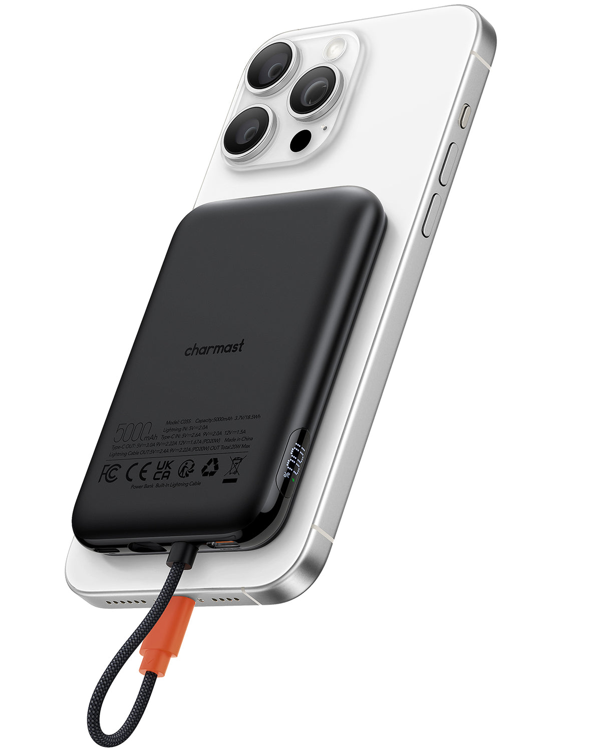 Charmast 5000mAh Slim Portable Charger | Built in for iPhone Cable