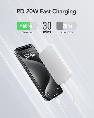 Charmast 10000mAh Slim 20W Power Bank with Removeable Cable & Display