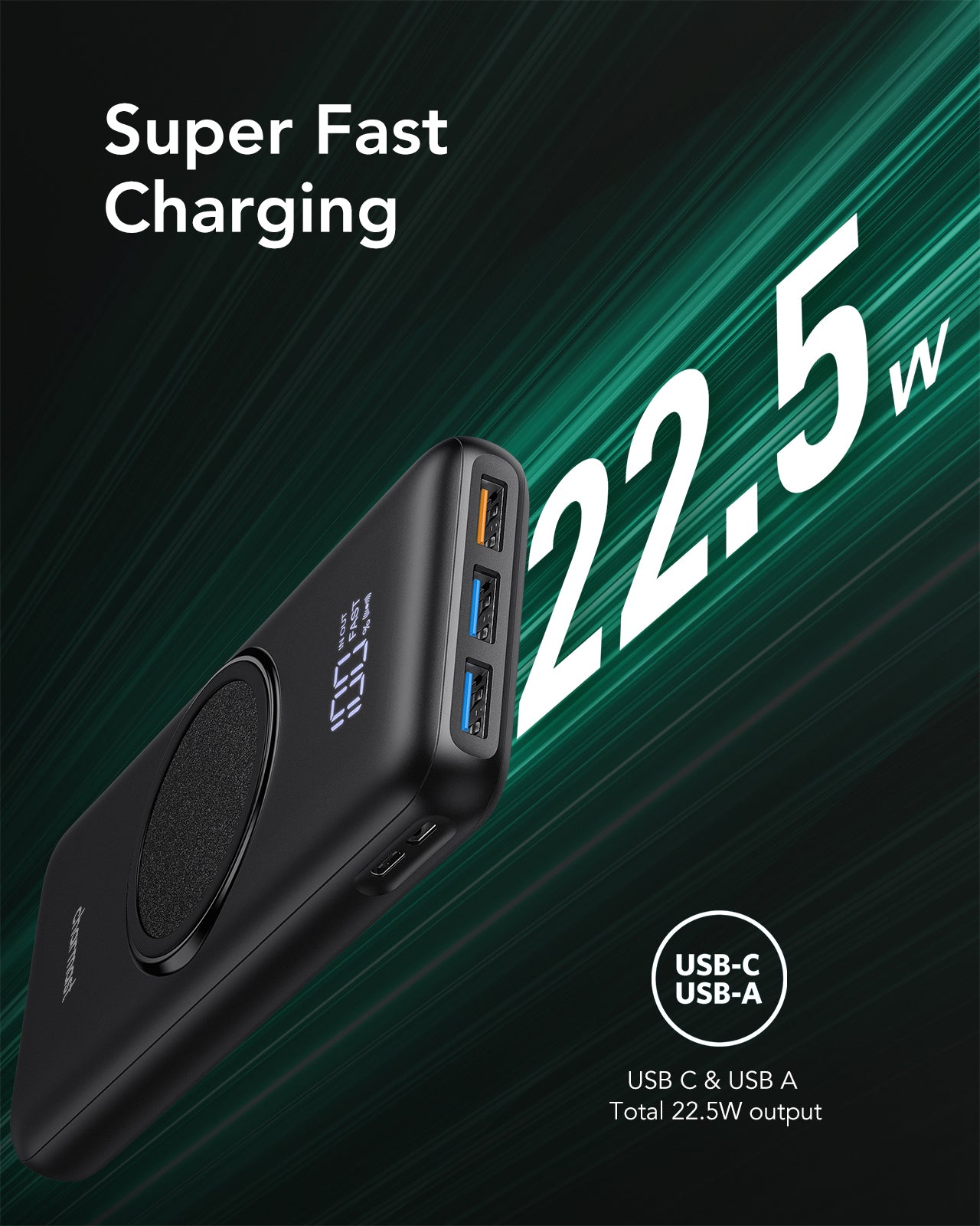 Magnetic Portable Charger 20000mAh Power Bank 15W Fast Wireless Charging PD  20W &QC 22.5W,6 Output & Dual Input External Battery Pack Compatible with